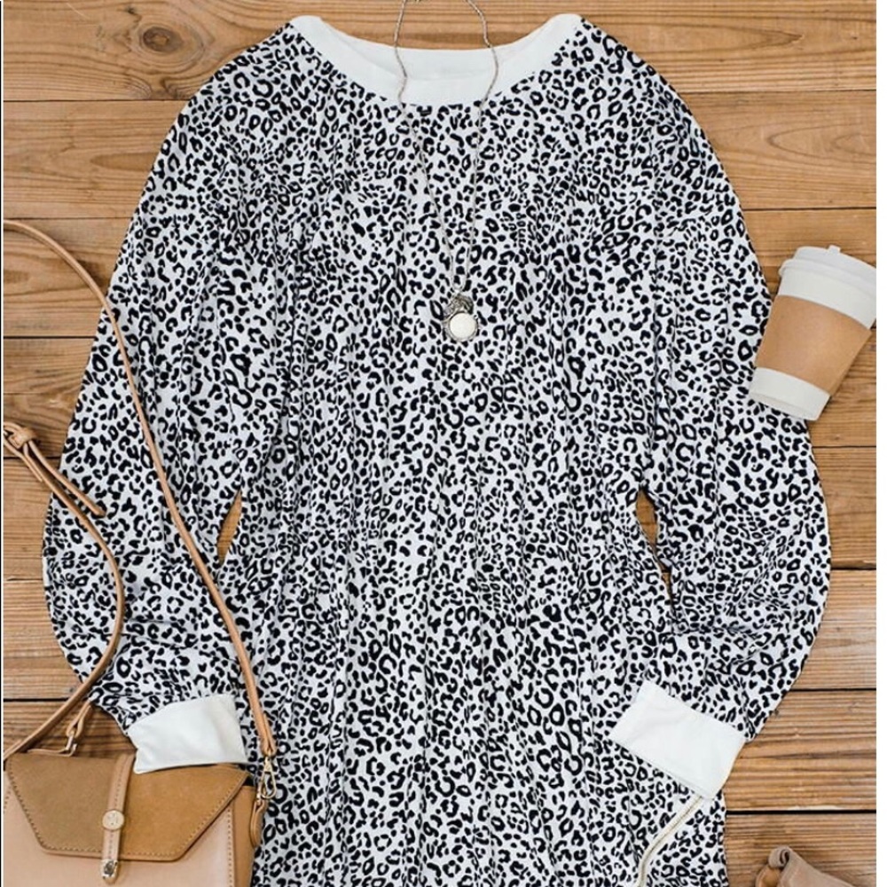 New Leopard Mini Sweater Dress w/ Side Zipper - Picture 3 of 14